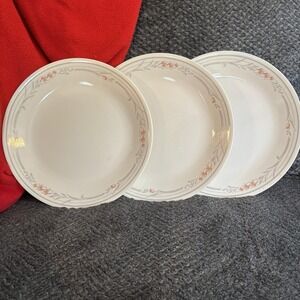 Set Of 3 Vintage CORELLE‎ by CORNING Peach Garland Rose Dinner Plates 10.25"